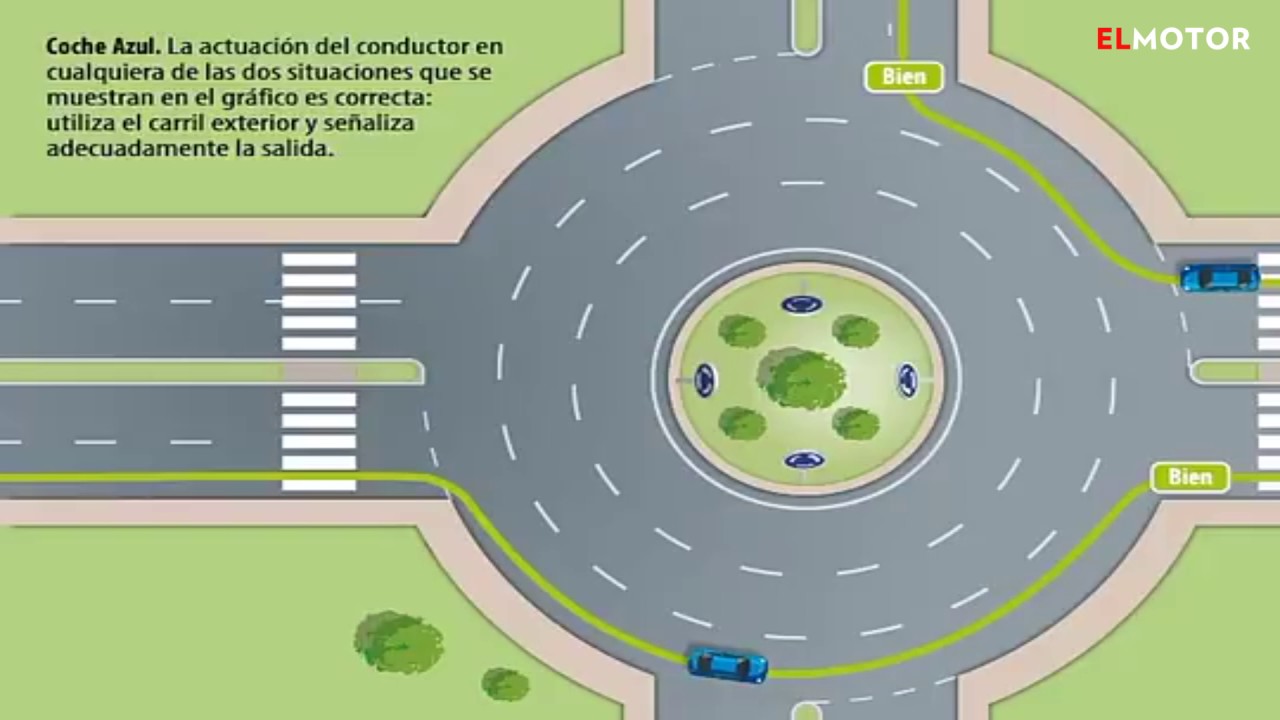 como circular en una rotonda de 3 carriles